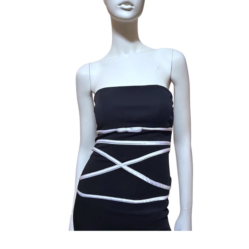 VTG 90s Strapless Prom Dress XS Black White Corset Minimalist Twee Betsy & Adam - Picture 2 of 6